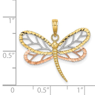 14k Yellow and Rose Gold w/ Rhodium Dragonfly Diamond-cut Wings Pendant 439