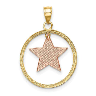 14k Yellow and Rose Gold w/Rhodium Star in Frame Moveable Pendant