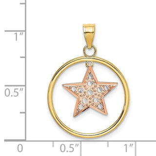 14k Yellow and Rose Gold w/Rhodium Star in Frame Moveable Pendant