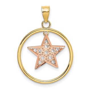 14k Yellow and Rose Gold w/Rhodium Star in Frame Moveable Pendant