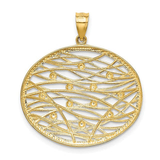 14k Yellow Gold w/Rhodium Diamond-cut Oval Cut-Out Pendant