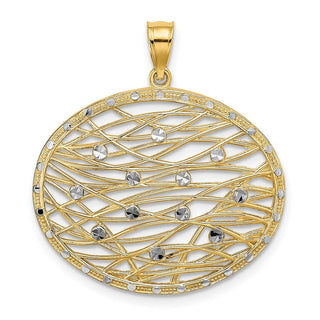 14k Yellow Gold w/Rhodium Diamond-cut Oval Cut-Out Pendant