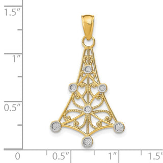 14k Yellow Gold w/Rhodium Textured Chandelier Pendant