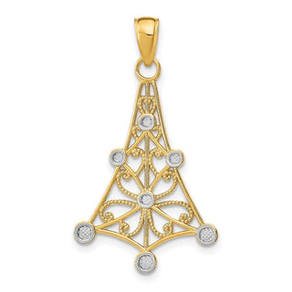 14k Yellow Gold w/Rhodium Textured Chandelier Pendant