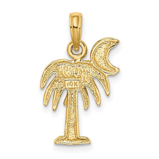 14k Yellow Gold And Rhodium Polished Charleston Palm Tree Pendant