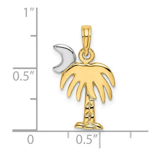 14k Yellow Gold And Rhodium Polished Charleston Palm Tree Pendant