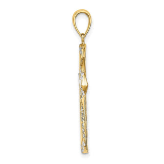 14k Yellow Gold with Rhodium-Plated & Diamond-Cut Reversible Cross Pendant K9466