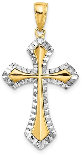 14k Yellow Gold with Rhodium-Plated & Diamond-Cut Reversible Cross Pendant K9466