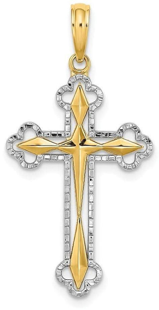 14k Yellow Gold with Rhodium-Plated & Diamond-Cut Reversible Cross Pendant K9467
