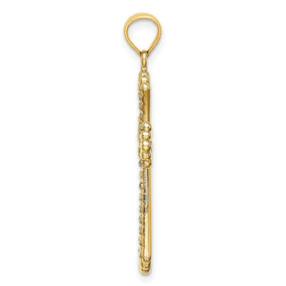 14k Yellow Gold with Rhodium-Plated & Diamond-Cut Reversible Cross Pendant K9469