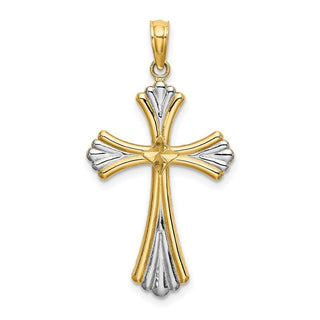 14k Yellow Gold with Rhodium-Plated & Diamond-Cut Reversible Cross Pendant K9469
