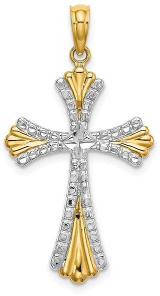 14k Yellow Gold with Rhodium-Plated & Diamond-Cut Reversible Cross Pendant K9469