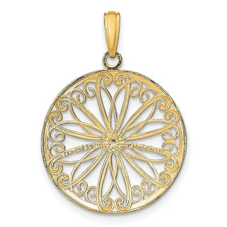 14k Yellow Gold w/Rhodium Filigree Center Round Pendant K9474