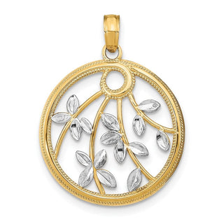 14k Yellow Gold w/Rhodium Round Frame Pendant