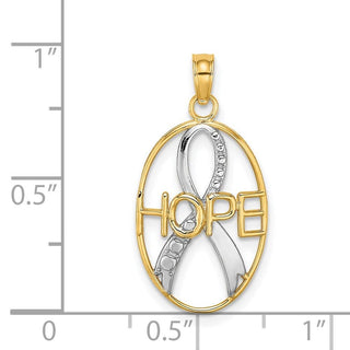 14k Yellow Gold and Rhodium Textured Hope w/Ribbon Pendant