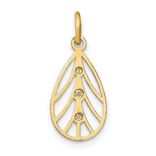 14k Yellow Gold w/Rhodium Diamond-cut Small Teardrop Pendant