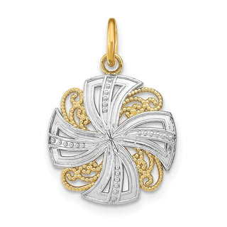 14k Yellow Gold w/Rhodium Pinwheel Medallion Pendant