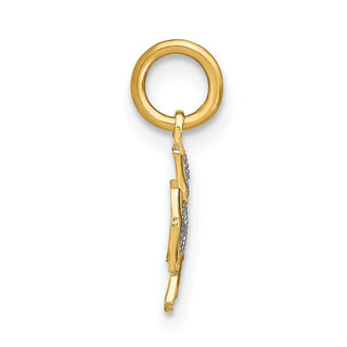 14k Yellow Gold w/ Rhodium-Plated and Diamond-cut Hearts In Cross Charm