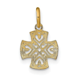 14k Yellow Gold w/ Rhodium-Plated and Diamond-cut Hearts In Cross Charm