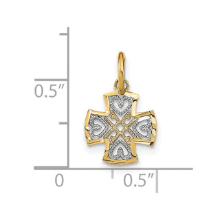 14k Yellow Gold w/ Rhodium-Plated and Diamond-cut Hearts In Cross Charm