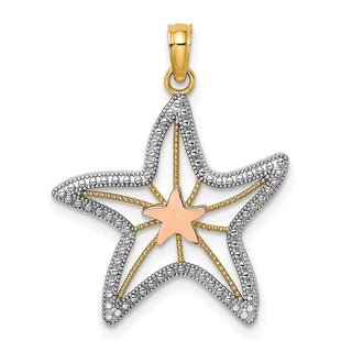 14k Yellow and Rose Gold with Rhodium Small Cut-Out Small Starfish Pendant
