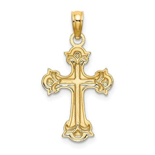 14k Yellow Gold with Rhodium-Plated and Diamond-Cut Fleur-De-Lis Cross Pendant