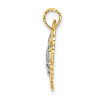 14k Yellow Gold And Rhodium Cut-Out Mom Inside Scallop Heart Pendant