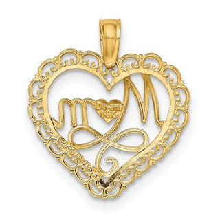 14k Yellow Gold And Rhodium Cut-Out Mom Inside Scallop Heart Pendant