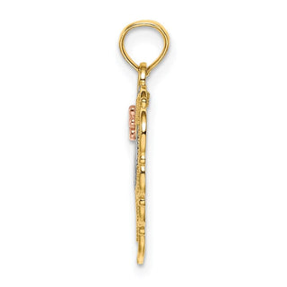 14k Two-tone Gold w/Rhodium Mom Heart w/Flower Pendant