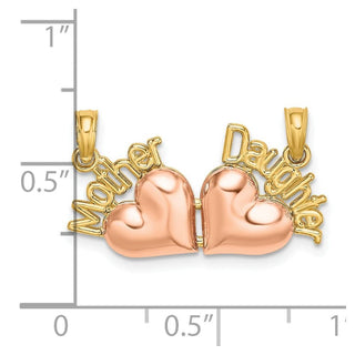 14k Yellow and Rose Gold Mother and Daughter Breakable Hearts Pendant