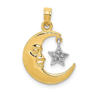14k Yellow and White Gold Polished Open-Backed Half Moon and Star Pendant
