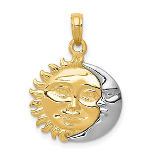 14k Yellow and White Gold Solid Polished 3-Dimensional Sun and Moon Pendant