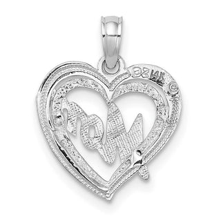 14k White Gold Mom Inside Heart Pendant