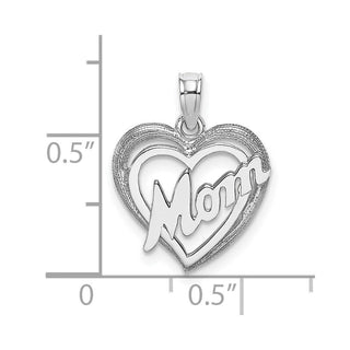 14k White Gold Mom Inside Heart Pendant