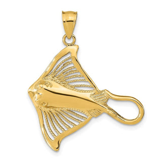 14k Yellow Gold Polished and Cut-Out Beaded Accent Stingray Pendant