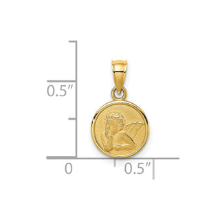 14k Yellow Gold 10mm Engraved Angel Coin Pendant