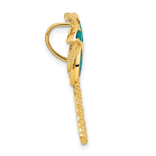 14k Yellow Gold Lab Created Opal Palm Tree Slide Pendant