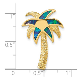 14k Yellow Gold Lab Created Opal Palm Tree Slide Pendant