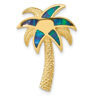 14k Yellow Gold Lab Created Opal Palm Tree Slide Pendant