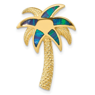 14k Yellow Gold Lab Created Opal Palm Tree Slide Pendant
