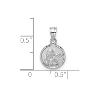 14k White Gold 10mm Engraved Angel Coin Pendant