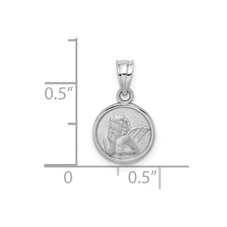 14k White Gold 10mm Engraved Angel Coin Pendant