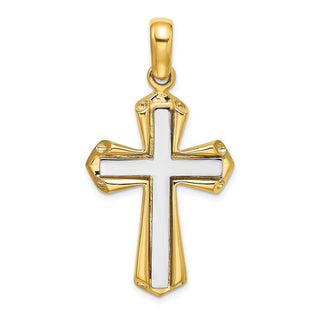 14k Gold with Rhodium-Plating Polished Cross Pendant K9717
