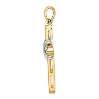 14K Gold w/Rhodium X Center Polished Cross Pendant K9728