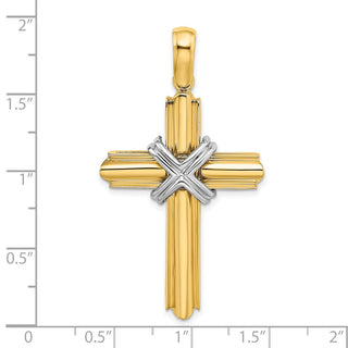 14K Gold w/Rhodium X Center Polished Cross Pendant K9728