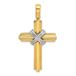 14K Gold w/Rhodium X Center Polished Cross Pendant K9728