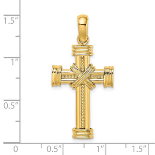 14k Yellow Gold Polished w/X In Center Of Cross Pendant