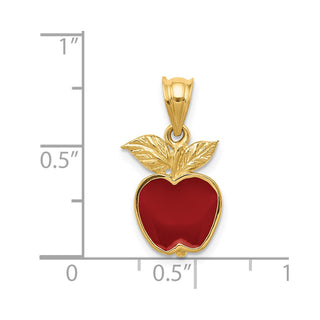14k Yellow Gold Polished Red Enameled Apple Pendant