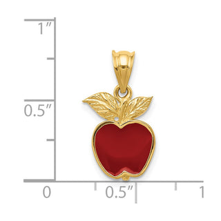 14k Yellow Gold Polished Red Enameled Apple Pendant