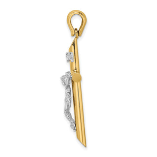14k Gold with Rhodium-Plating and Polished Crucifix Pendant